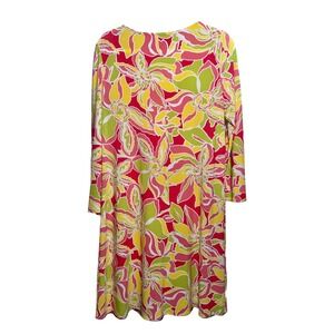 Pappagallo Floral Swing Tunic Dress Medium Pink Green 3/4 Sleeve